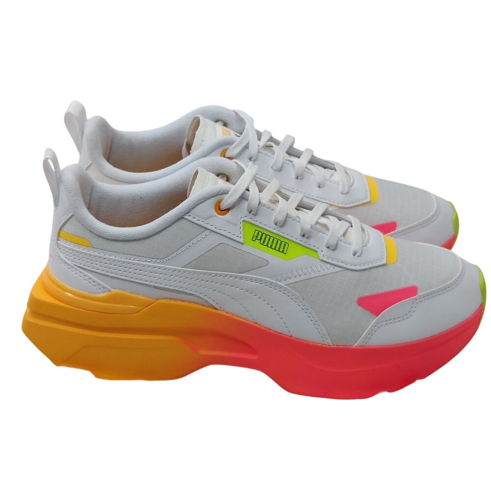 New white w/ pink orange Puma Platform Sneakers sz 10 - Picture 3 of 9